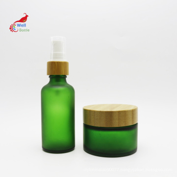 green glass jar glass spray bottle for hair oil serum perfume with bamboo cap cosmetic BJ-220B